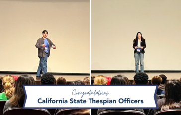 Kamron Jamali and Kathleen Shumate on stage giving speeches
